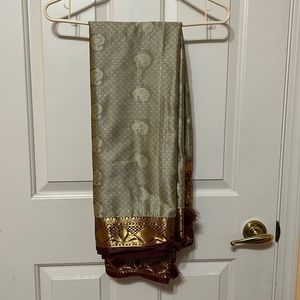 Gray and maroon embroidered Indian saree